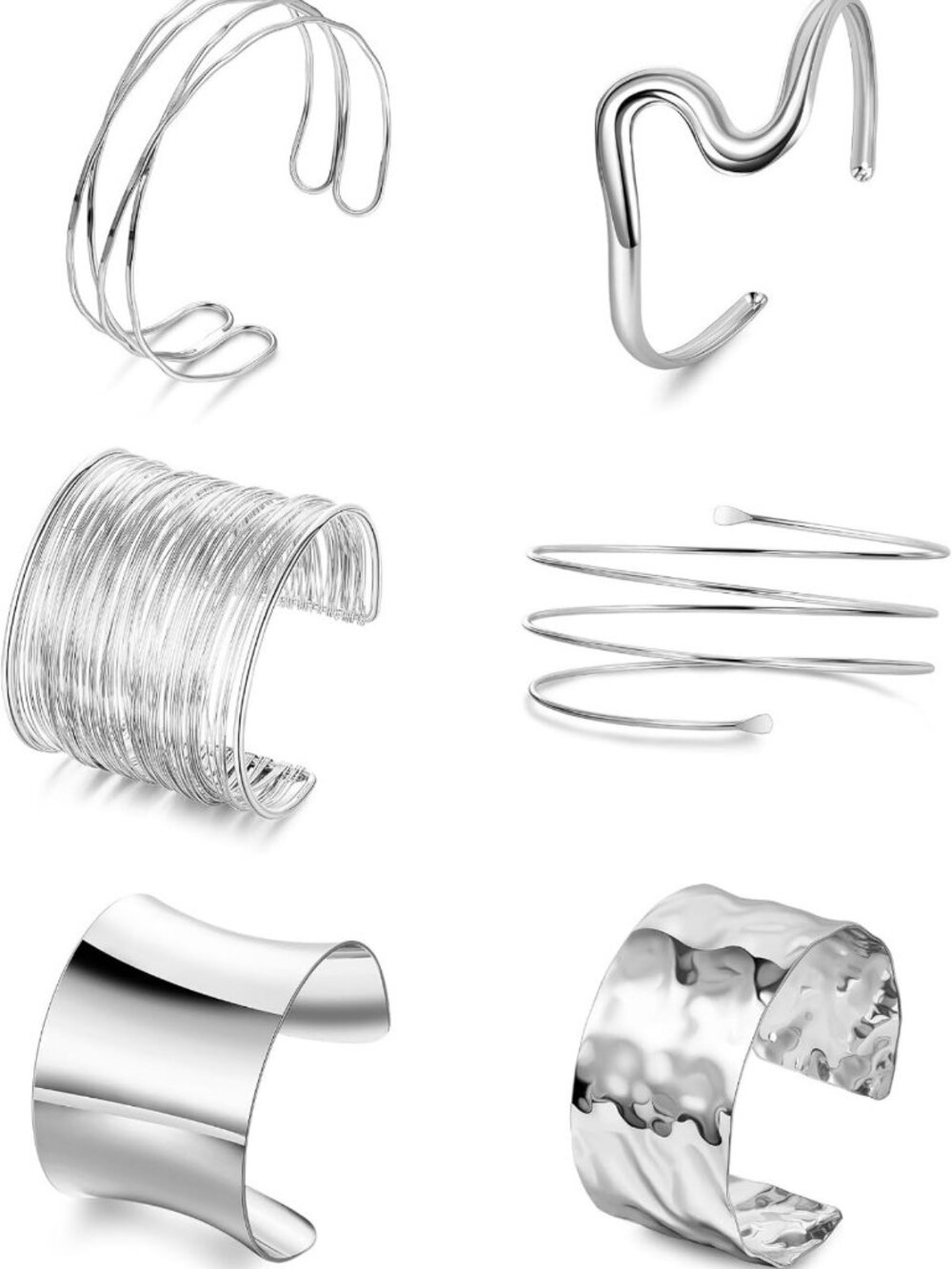 6Pcs Chunky Gold Arm Cuff Bracelets Set for Women - Adjustable Minimalist